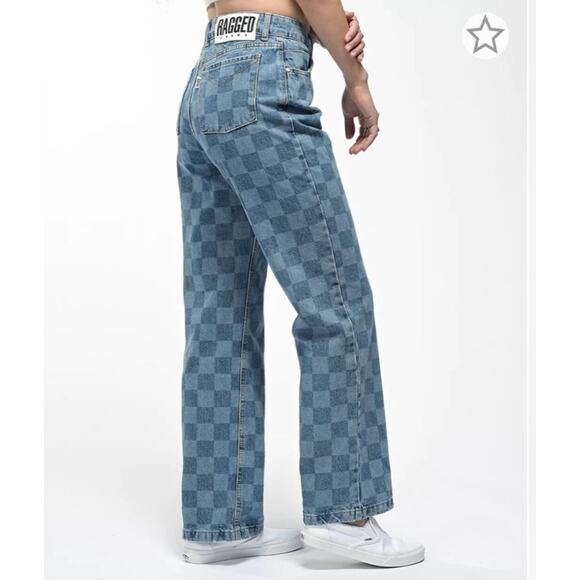 Ragged Priest Checkered Jeans Womens 26 Wide Leg Ankle High Rise Punk Emo Cotton - Picture 1 of 13